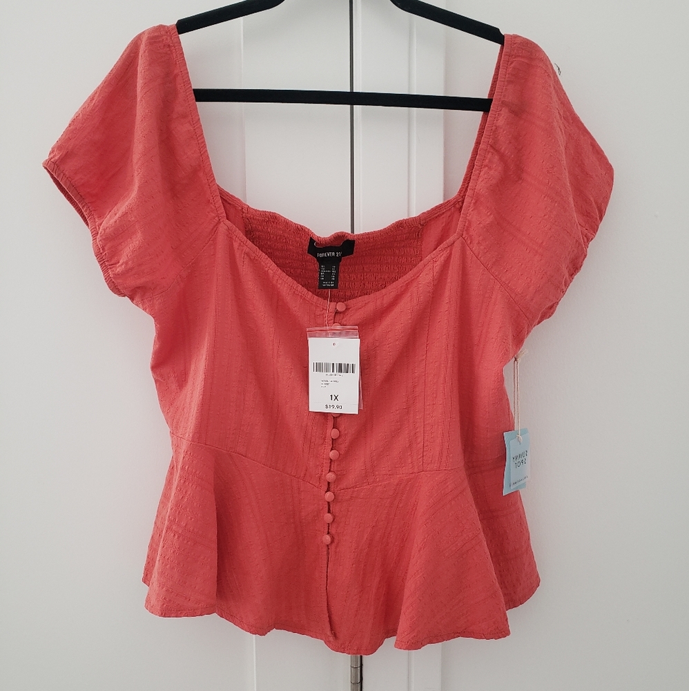 NEW Forever 21 Coral Peplum Top